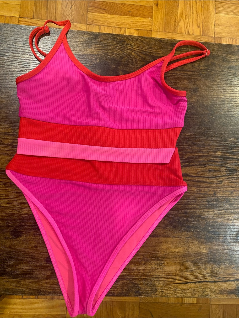 Beachriot Pink and Red Colorblock two-Piece Swimsuit
